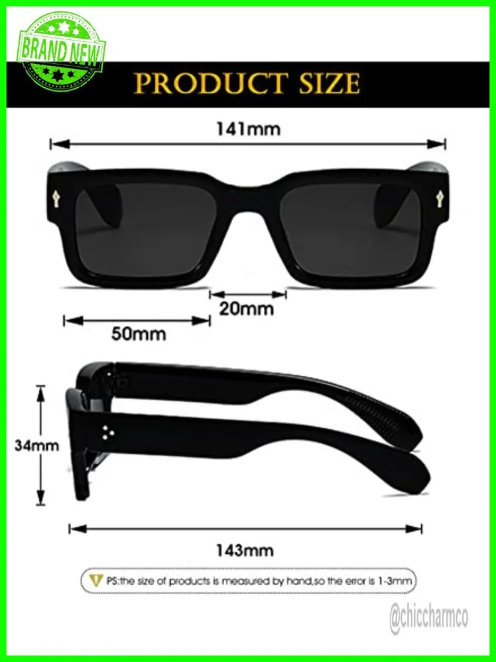 Square Frame Sunglasses UV400 Protection Acetate Fiber Trendy Chunky Rectangle